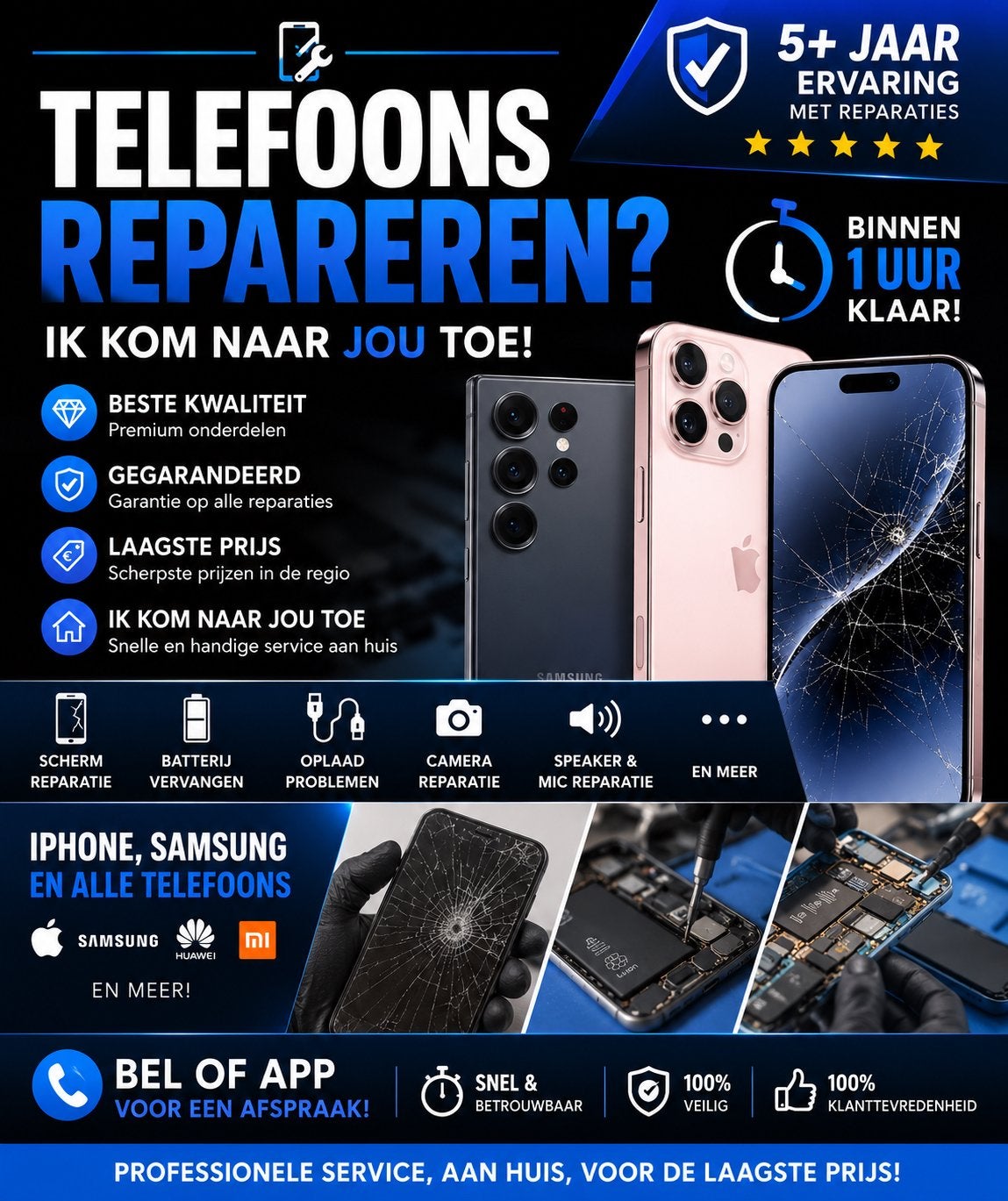 Telefoon Reparatie aan Huis - Binnen 1 uur Klaar!, Ophalen, Nieuw