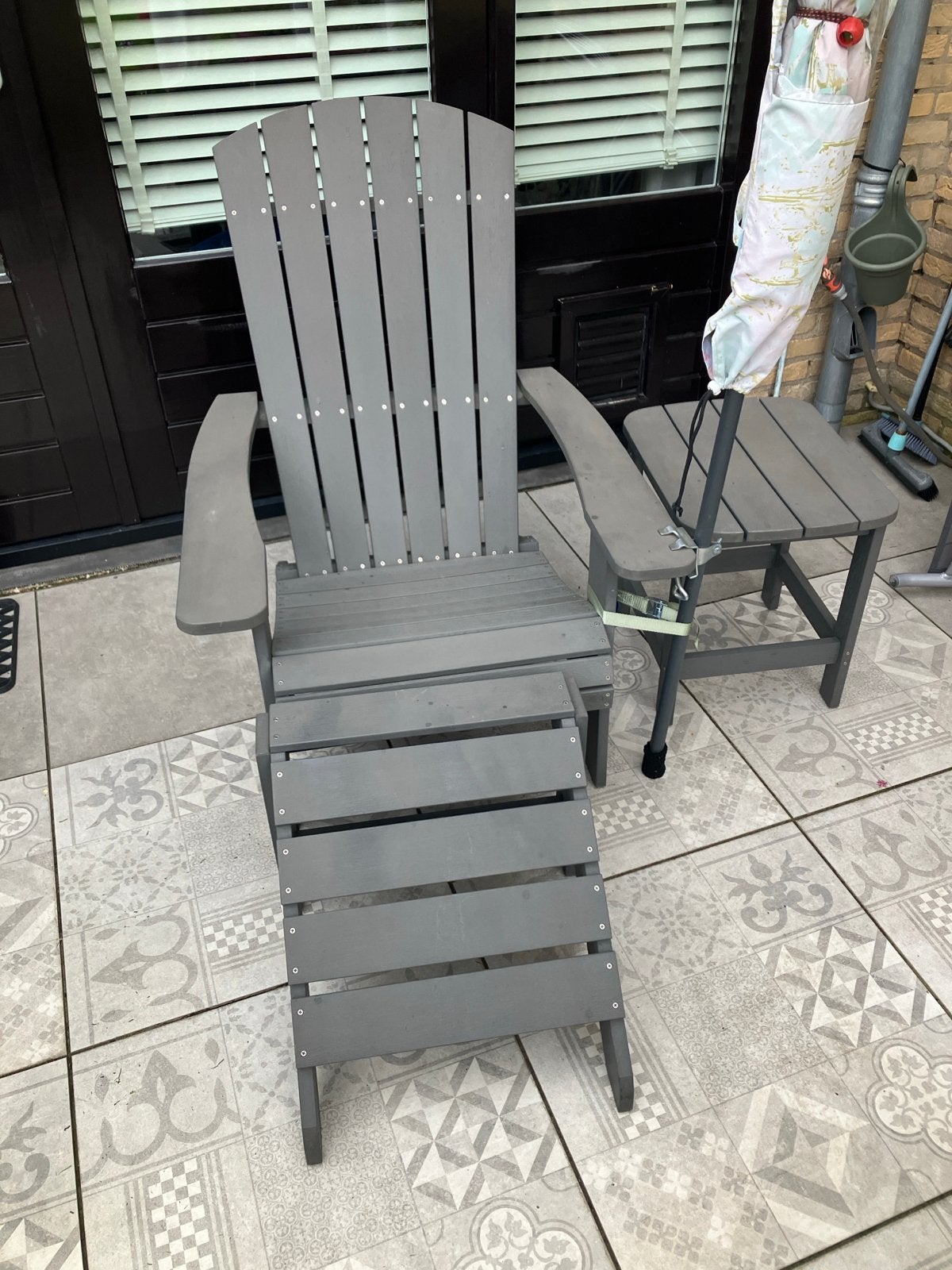 Adirondack loungestoel Belize met voetenbank en bijzettafel, Ophalen, Zo goed als nieuw, Overige materialen