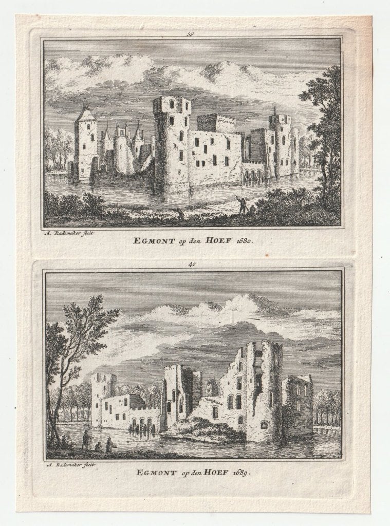 Egmont op den Hoef A. Rademaker oude gravure, Verzenden, Architectuur, Gravure, Dubbele gravure