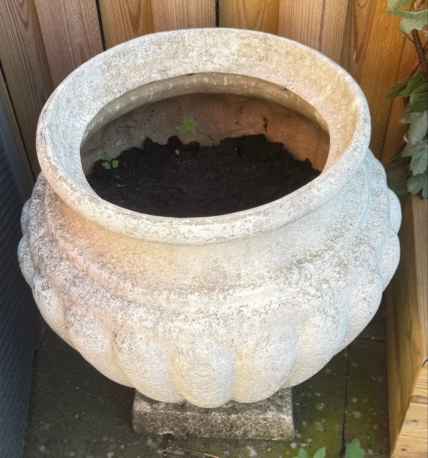 Grote stenen bloempot voor tuin of terras, Tuin en Terras, Bloempotten, Ophalen, Steen, Gebruikt, Balkon