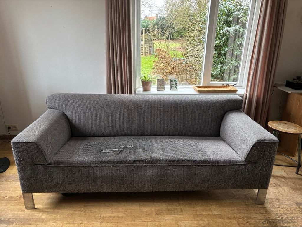 Grijze pode bank, Gebruikt, 75 tot 100 cm, Ophalen of Verzenden, Stof