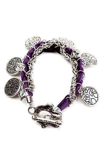 Gevlochten armband met schakels en bedels donker paars, Overige materialen, Info@medase.nl, Paars, Medase