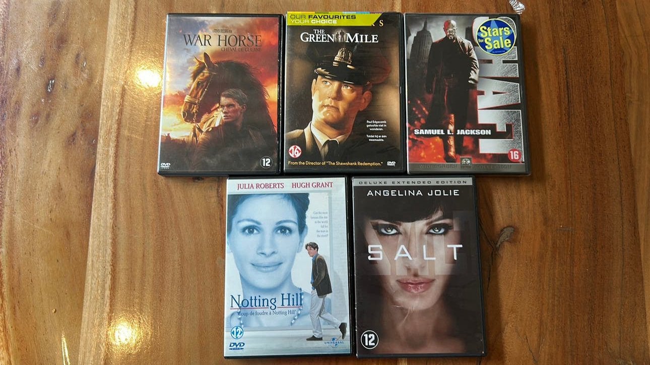 Dvd notting hill, salt, green mile, shaft, war horse, Alle leeftijden, Ophalen of Verzenden, Zo goed als nieuw