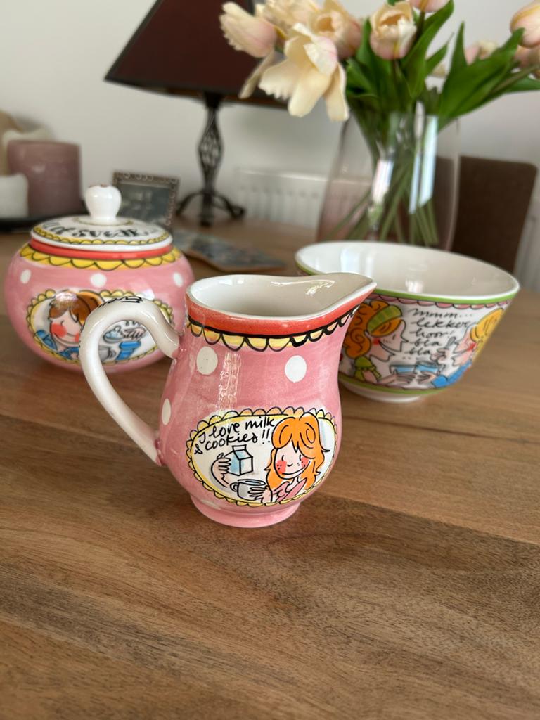 Blond Amsterdam suikerpot, melkkannetje en kom, Huis en Inrichting, Ophalen, Blond Amsterdam, Zo goed als nieuw, Kom(men)