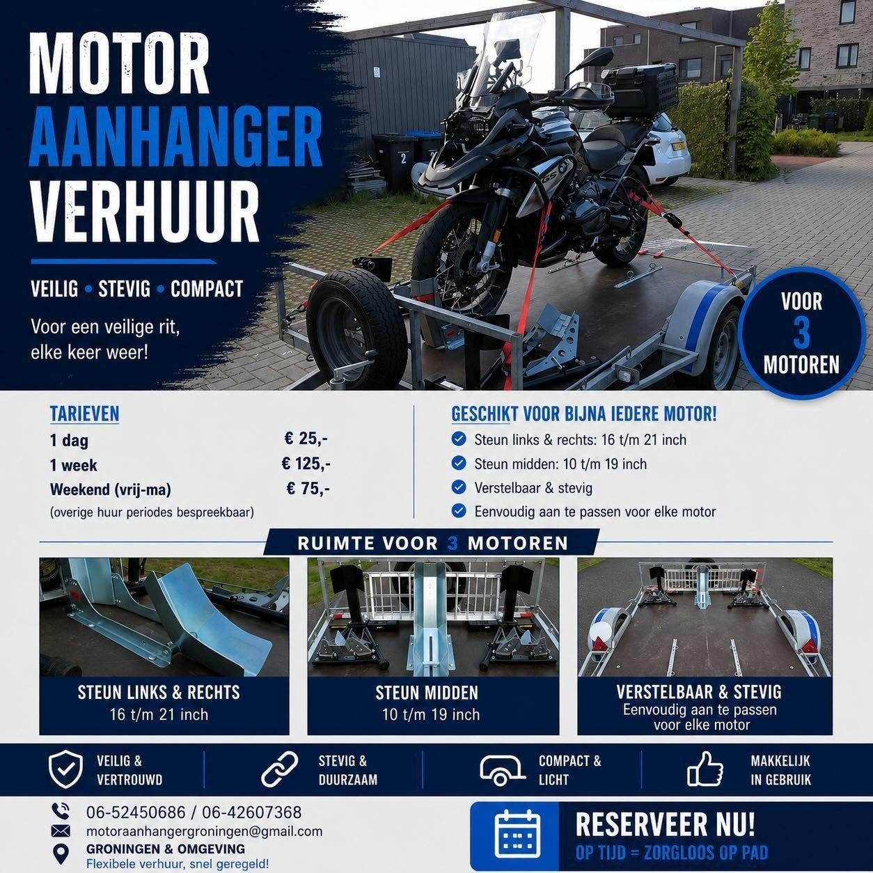 Motoraanhanger huren, motoraanhanger te huur, Ophalen of Verzenden, Nieuw