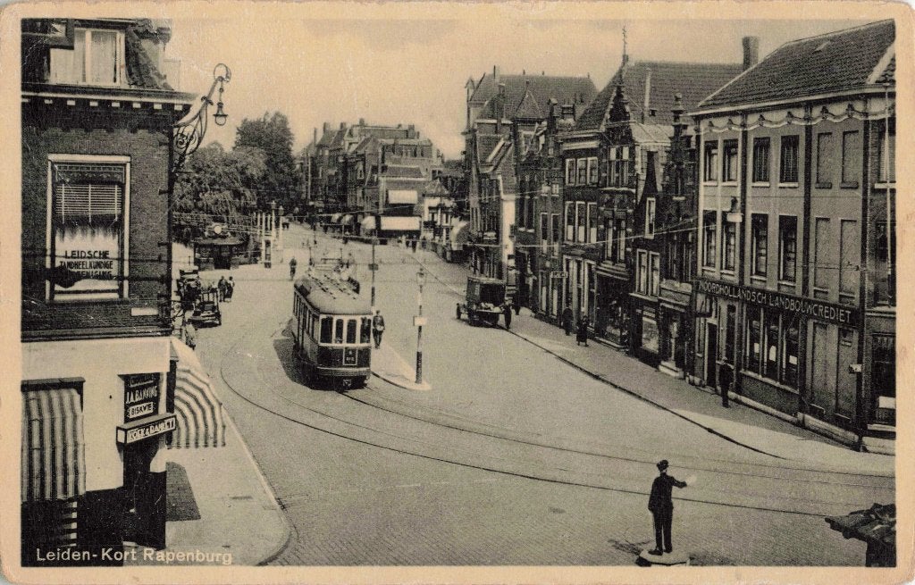 Leiden Kort Rapenburg met tram ZR1424, Ophalen, 1920 tot 1940, Gelopen, Zuid-Holland