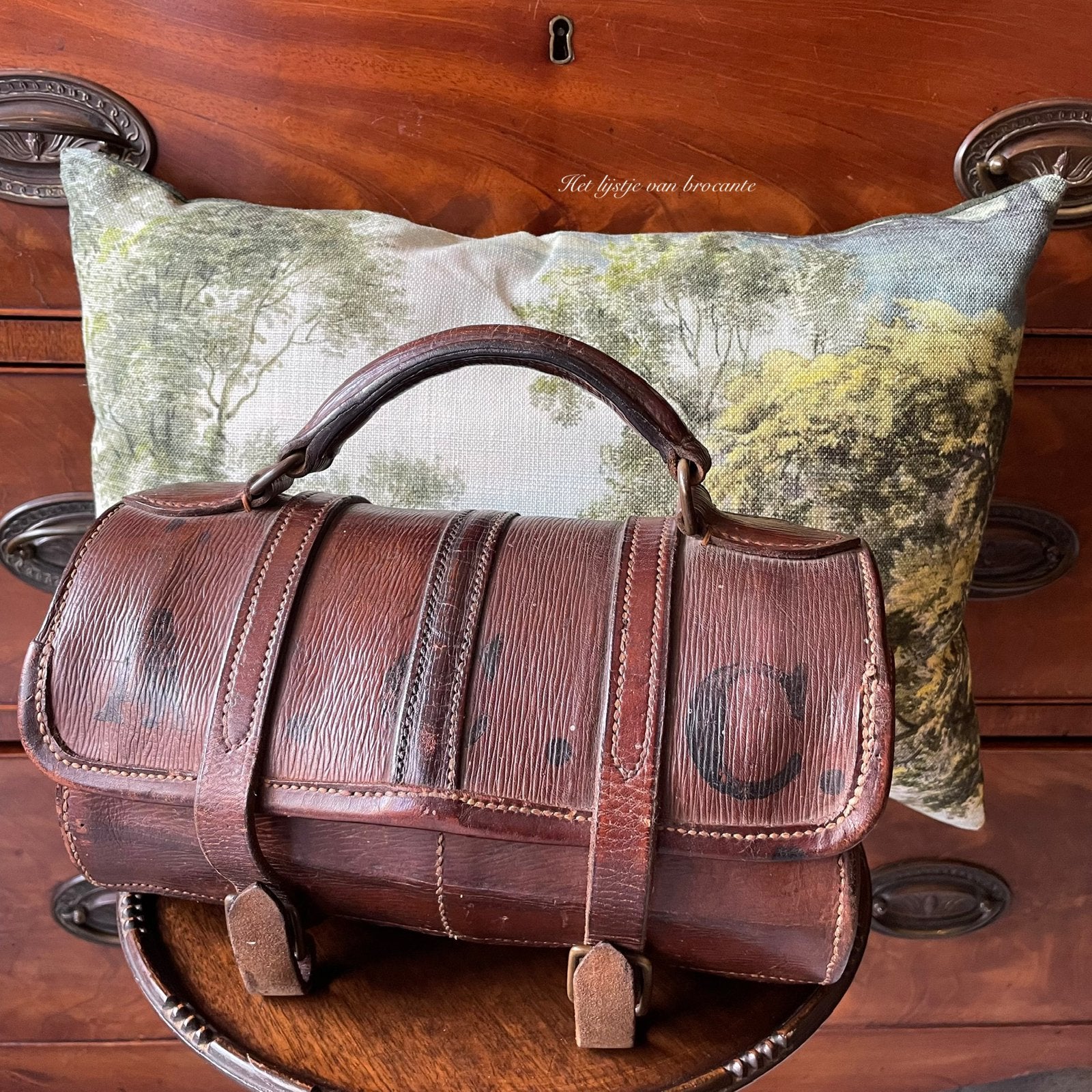 Engels antieke Lawn Bowls met leren tas, Antiek en Kunst, Ophalen of Verzenden