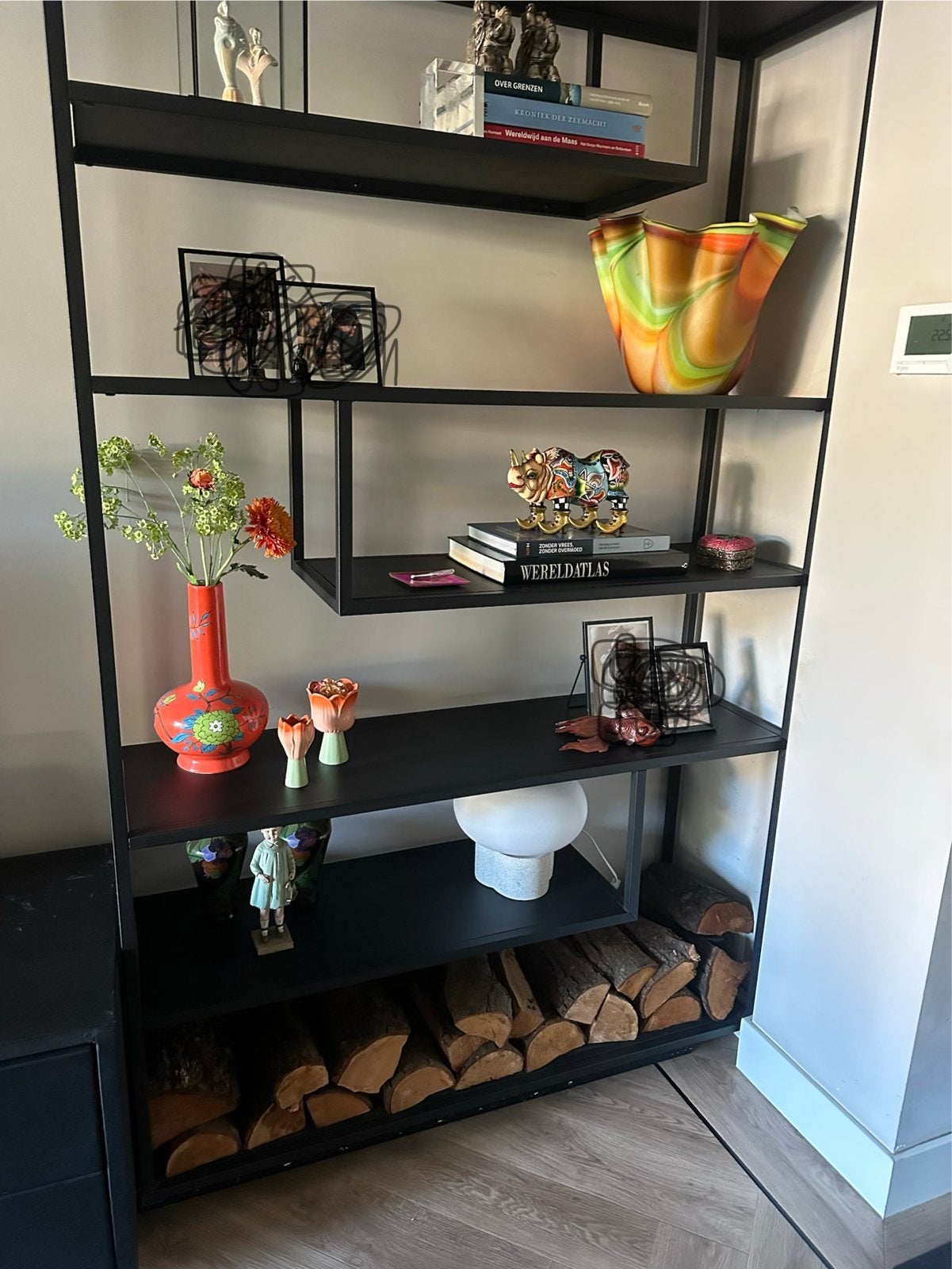 Zwart metalen vakkenkast van By Boo - 192 x120x34 cm, Ophalen, Met plank(en), Gebruikt, 100 tot 150 cm