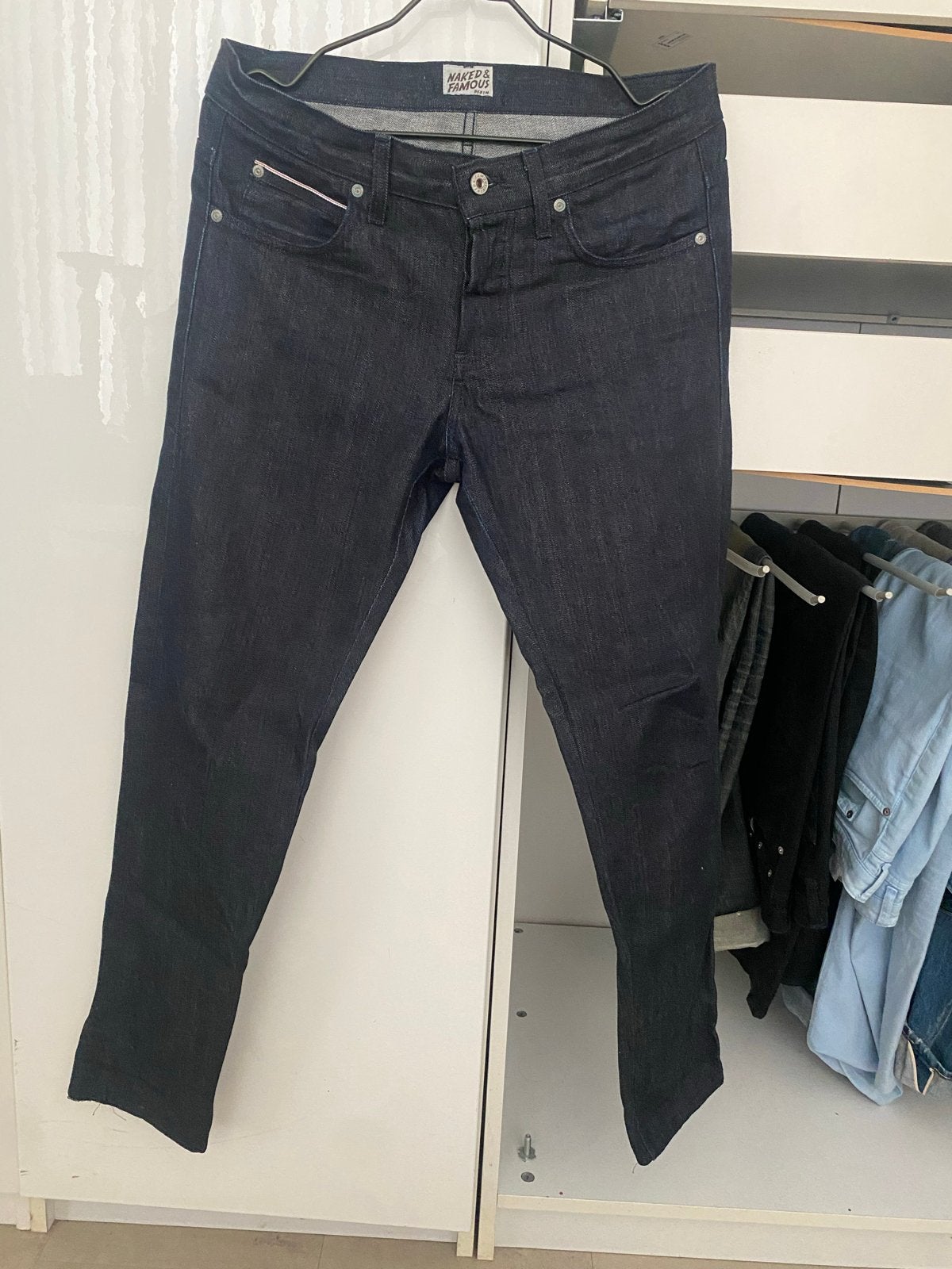 Naked & Famous Denim SkinnyGuy Indigo Broken Twill Selvedge, Ophalen of Verzenden, Gedragen, Blauw, W32 (confectie 46) of kleiner