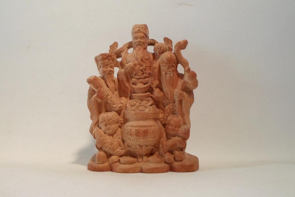 Beeld Fu Lu Shou Sanxing Hout, Antiek en Kunst, Houtsnijwerk, Minder dan 20 cm, Ophalen of Verzenden, Handgemaakt