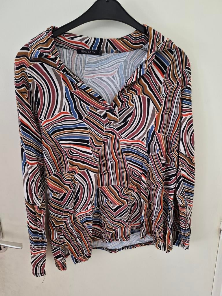 Pink Lady Blouse met Abstract Patroon - Maat XXL, Blauw, Maat 46/48 (XL) of groter, Ophalen of Verzenden, Gedragen
