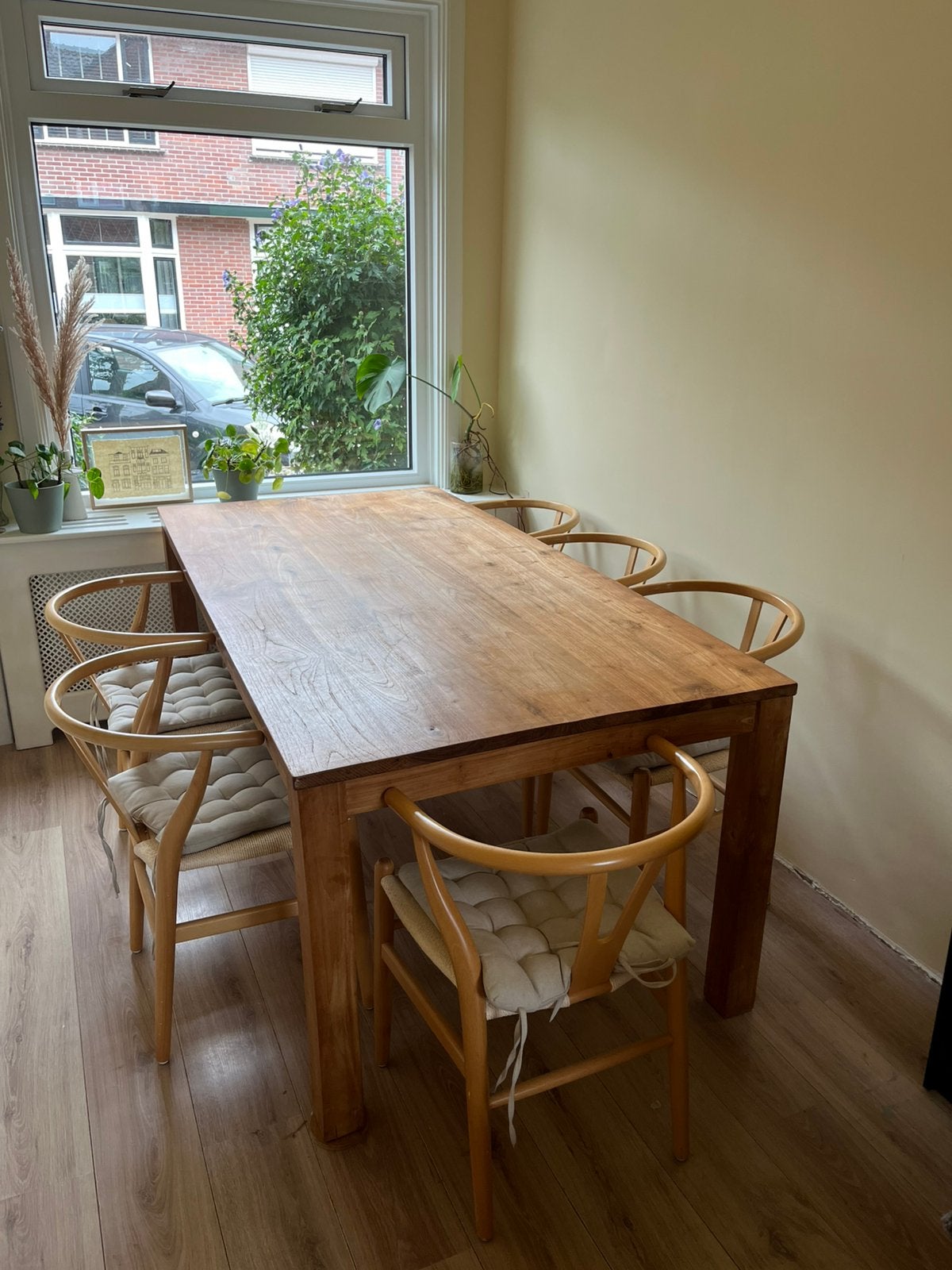 Mooie houten eettafel (teak) 200 x 100 cm, Ophalen, Gebruikt, Teakhout, 200 cm of meer