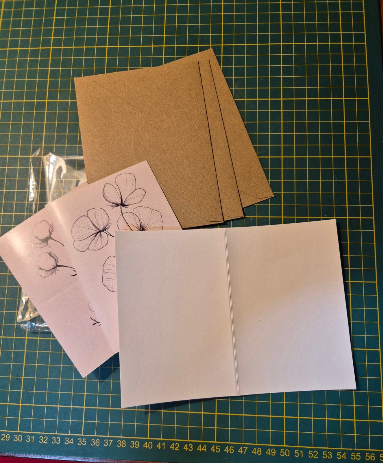3x kaartje (afbeelding katoen) met envelop, Hobby en Vrije tijd, Scrapbooking, Ophalen of Verzenden, Nieuw, Papier of Karton