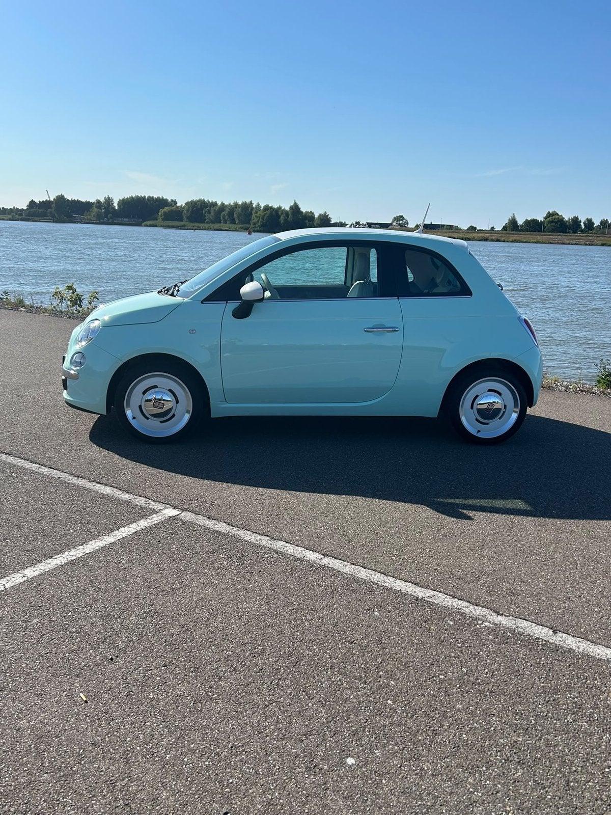 Unieke Fiat 500 in Mintgroen Beige/leder  3400 km, Auto's, 1242 cc, 4 cilinders, 840 kg, Origineel Nederlands