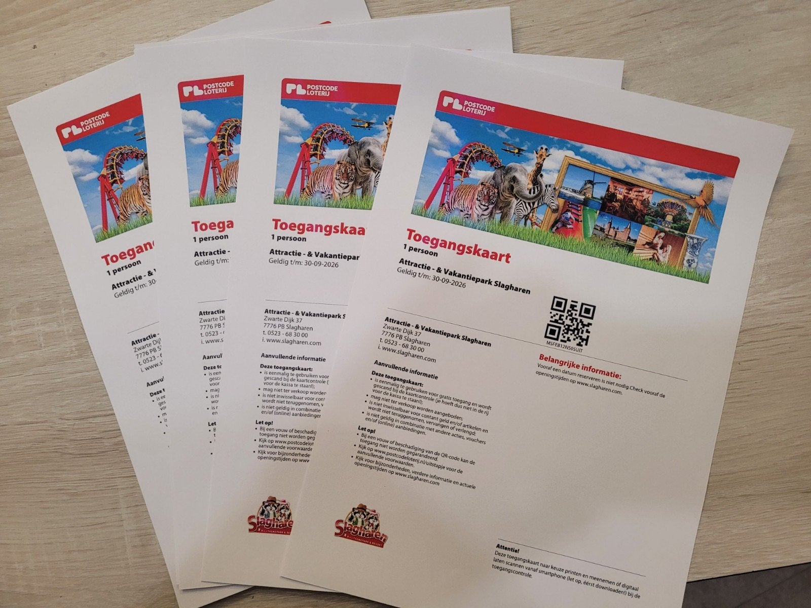 8 toegangskaarten Slagharen, Drie personen of meer, Ticket of Toegangskaart