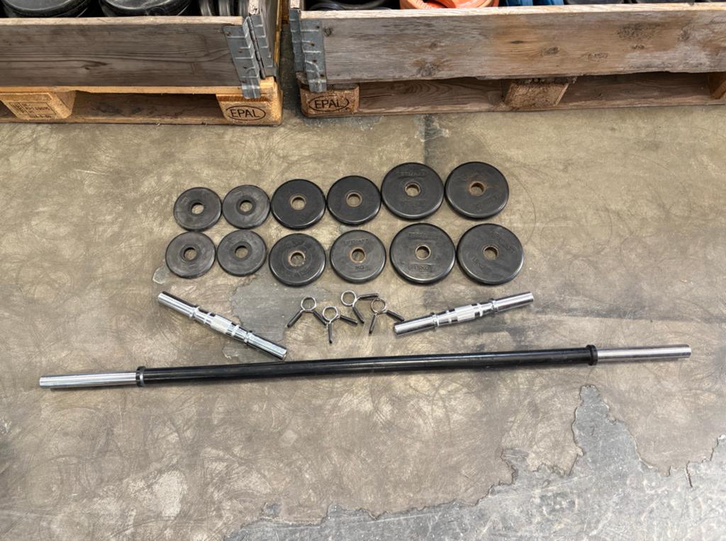 Halterset stsng , verstelbare dumbbells met sluitveren, Ophalen, Gebruikt, Stangen, Schijven