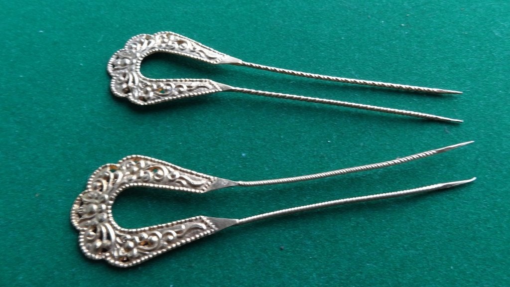 Indonesië Set zilver vergulde Haarspelden Djokja, Ophalen of Verzenden, Zilver