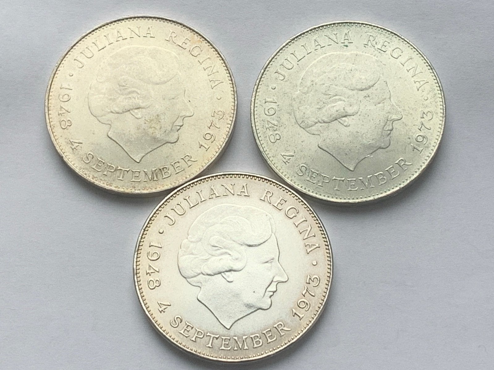3 zilveren tientjes 1973 juliana, Ophalen of Verzenden, Koningin Juliana, 10 gulden