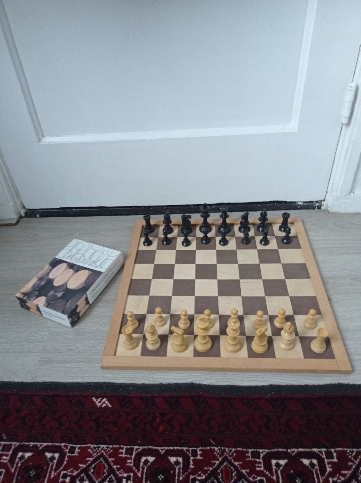 Schaak- en damspel met houten bord 41x41 cm, Ophalen of Verzenden