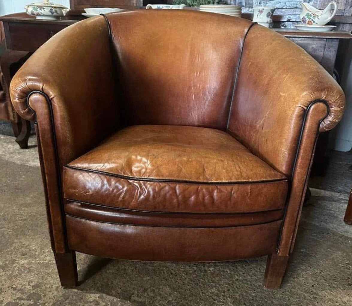 Schapenleren clubfauteuil. Izgs, Ophalen, Gebruikt, ., Chesterfield