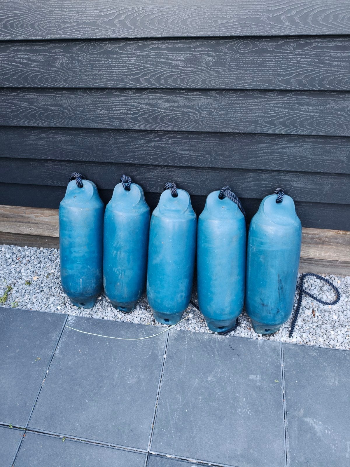 Set van 5 blauwe stootwillen 22x65 fenders, Ophalen, Gebruikt, Overige typen