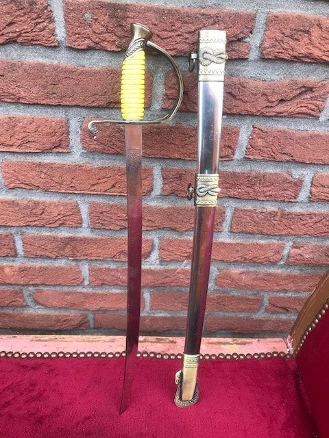mooie korte sabel, versierde kling, Verzamelen, Ophalen of Verzenden, Landmacht, Overige gebieden, Zwaard of Sabel