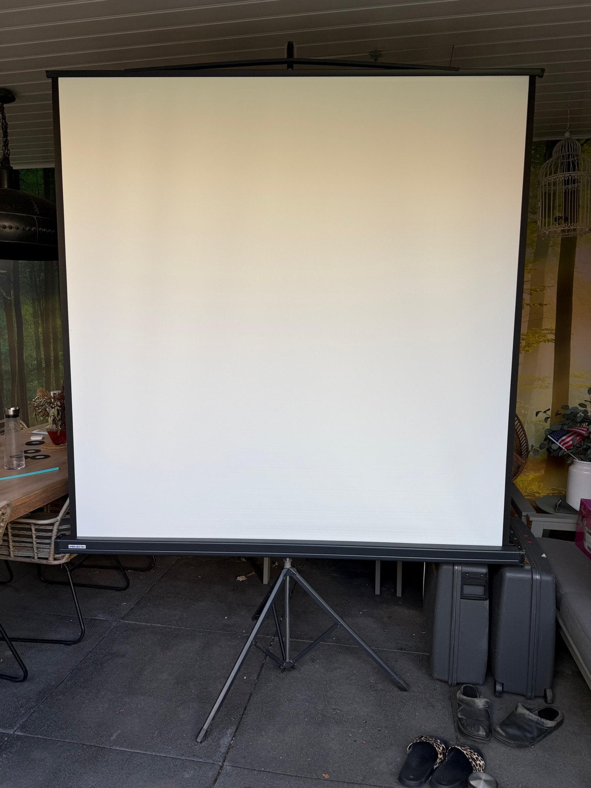 Projecta Projectiescherm 180x180 cm op statief, Ophalen, Handmatig, Gebruikt