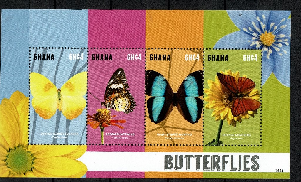 GHANA 2015 PF BLOK VLINDERS BUTTERFLIES INSECTEN BLOEMEN 3, Ophalen of Verzenden, Postfris, Dier of Natuur