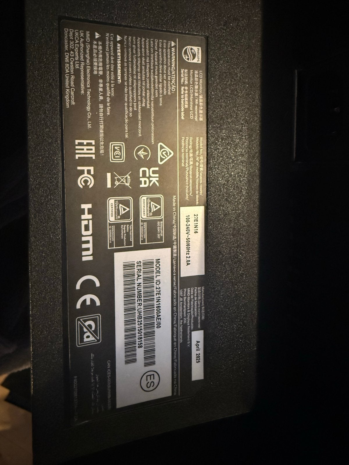 Philips 27E1N16 Monitor Onderdelen, Computers en Software, ., Ophalen of Verzenden, Zo goed als nieuw, Philips