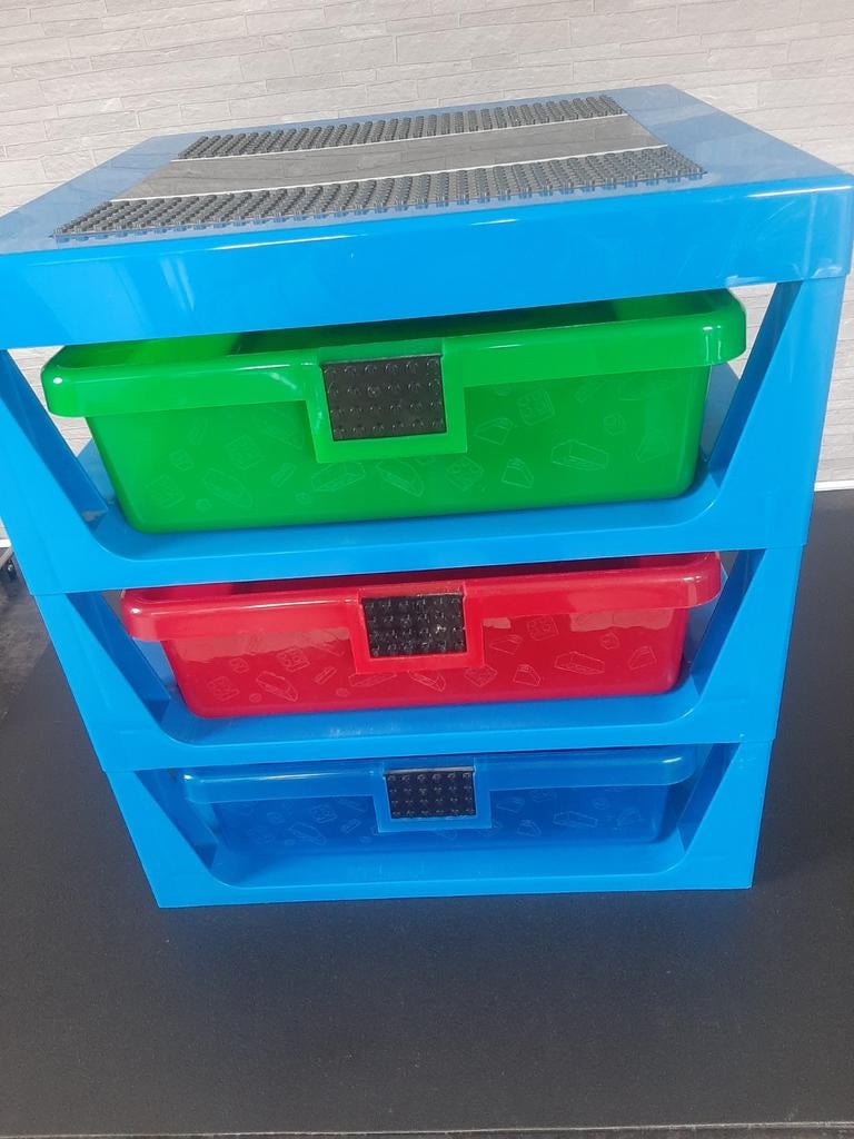 Lego ladenbox met 3 lades en wegenplaat opberger bouwstenen, Ophalen of Verzenden, Zo goed als nieuw