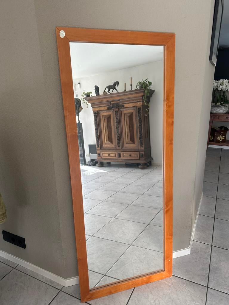 Grote spiegel met houten lijst, Ophalen, Gebruikt, 150 tot 200 cm, Rechthoekig