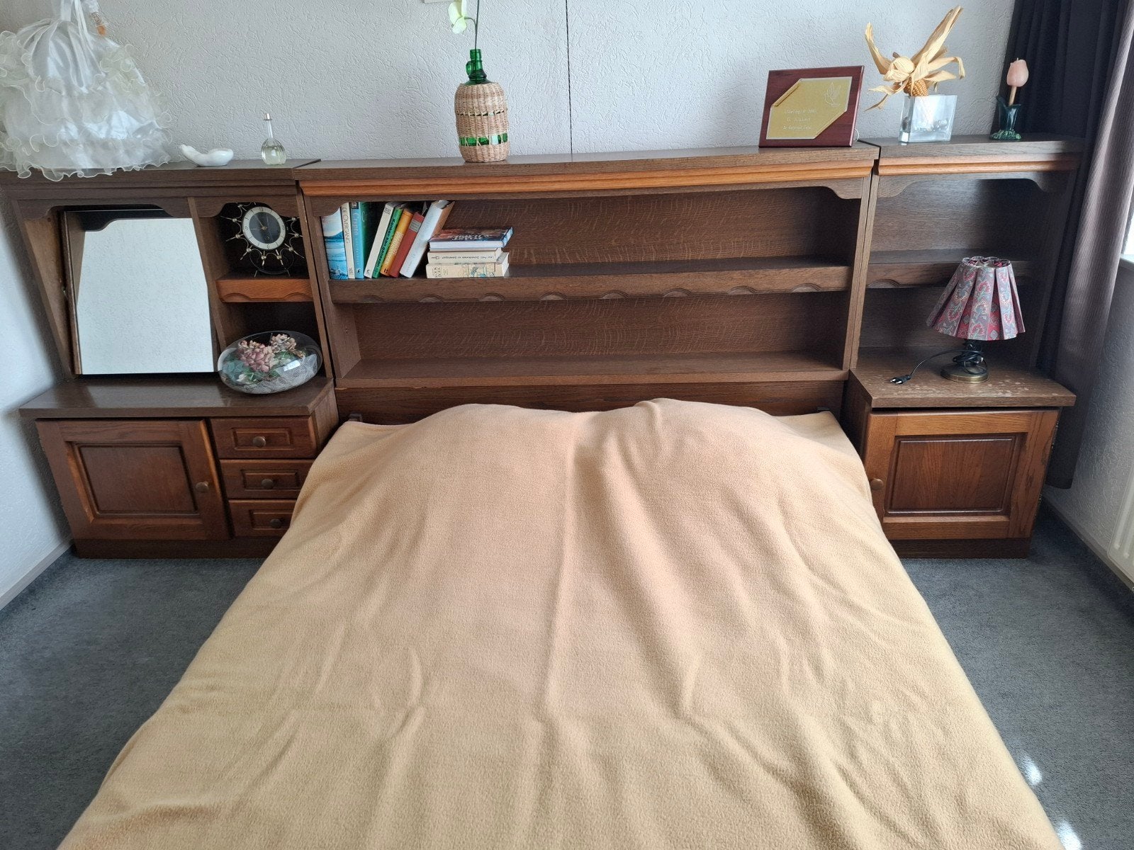Eiken tweepersoonsbed 140x200 met evt. matras en beddengoed, Ophalen, Gebruikt, Bruin, Tweepersoons