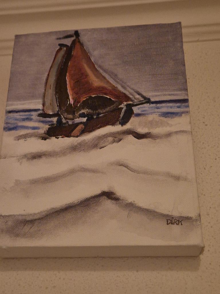 Schilderij Zeilboot op Zee - Dirk, Antiek en Kunst, Kunst | Schilderijen | Abstract, Ophalen of Verzenden