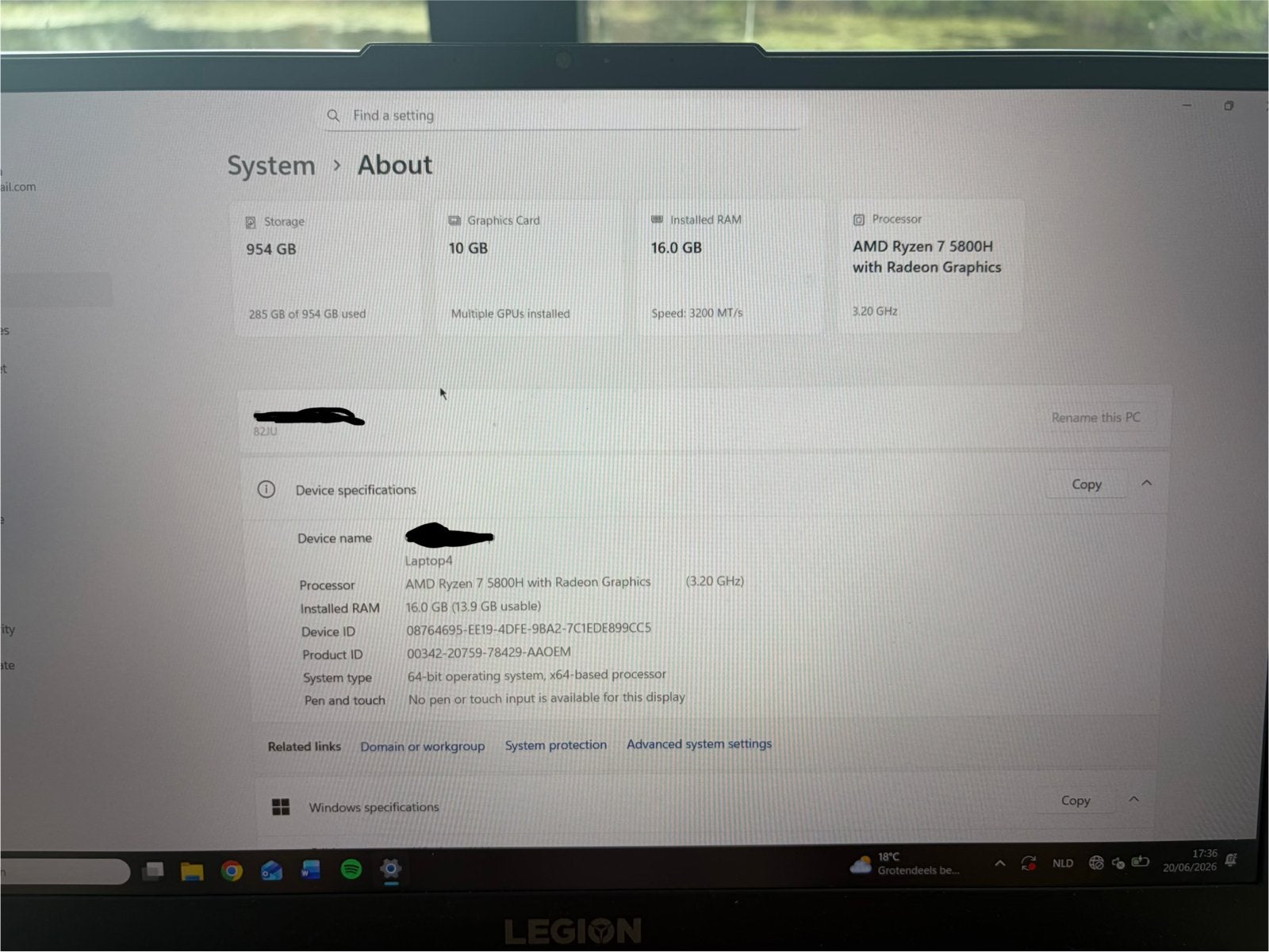 Legion Gaming Laptop: RTX 3060, Ryzen 7 5800H, 16GB RAM, 1TB, Computers en Software, Ophalen, Gebruikt, Met videokaart, Gaming