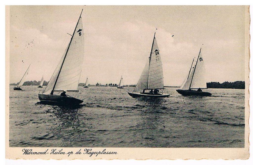Warmond, zeilen op de Kagerplassen, Ophalen of Verzenden, 1920 tot 1940, Gelopen, Zuid-Holland