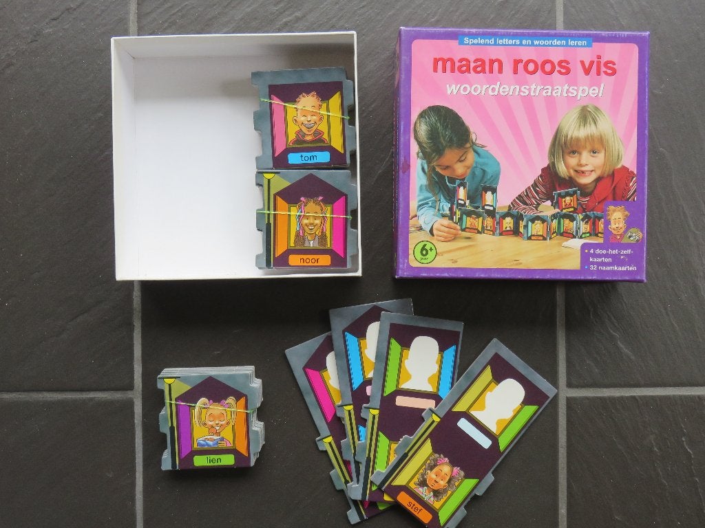 Maan roos vis woordenstraatspel, vanaf 6 jaar. Mooi, Ophalen of Verzenden, Zo goed als nieuw