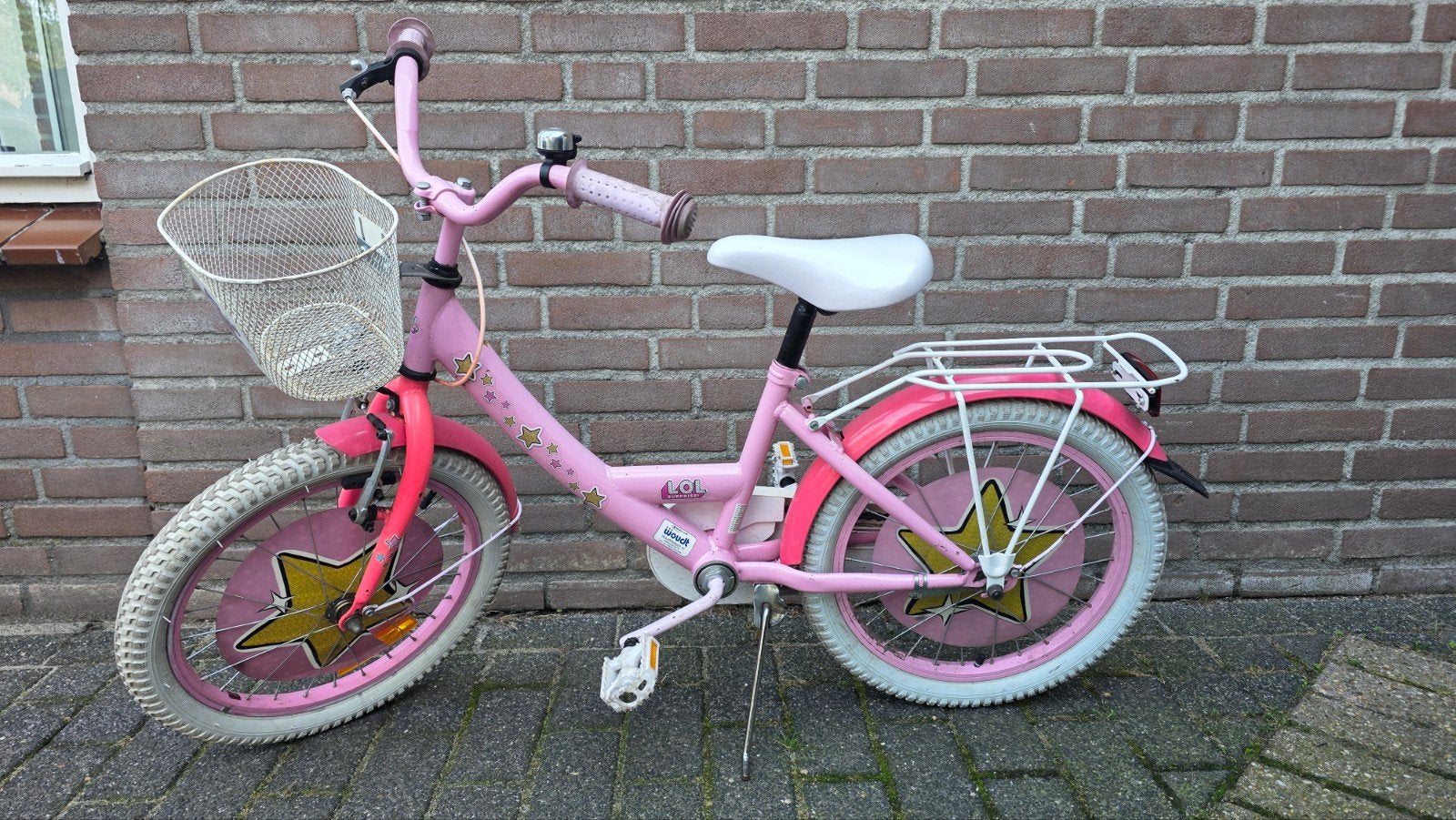 Gratis Roze kinderfiets 20 inch met mandje en bagagedrager, Ophalen, Gebruikt, Onbekend, Terugtraprem