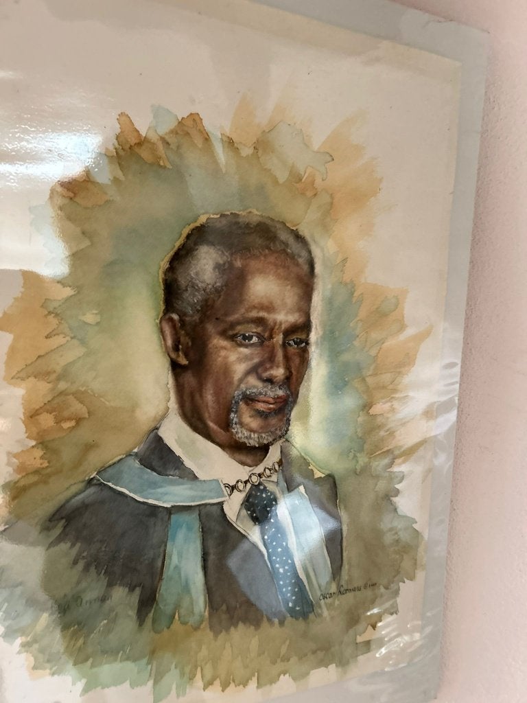 aquarel van Kofi Annan door Oscar Lormans, Antiek en Kunst, Ophalen, Origineel werk, Aquarel