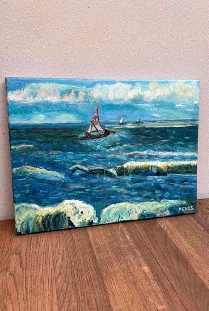 Olieverf Schilderij Zeegezicht met Zeilboot 30x40 cm, Ophalen