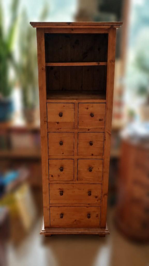 Hoge grenenhouten ladenkast - 150cm, Huis en Inrichting, Kasten | Ladekasten, Ophalen, Minder dan 50 cm, Gebruikt, 5 laden of meer