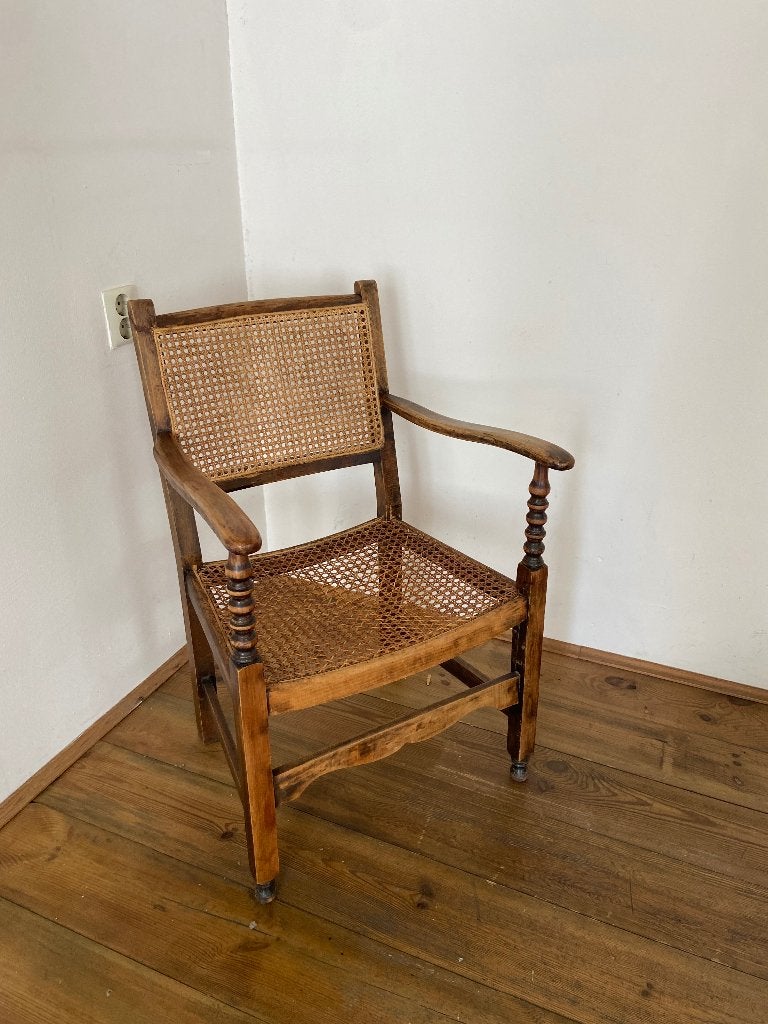 Arm stoel hout met webbing, Ophalen