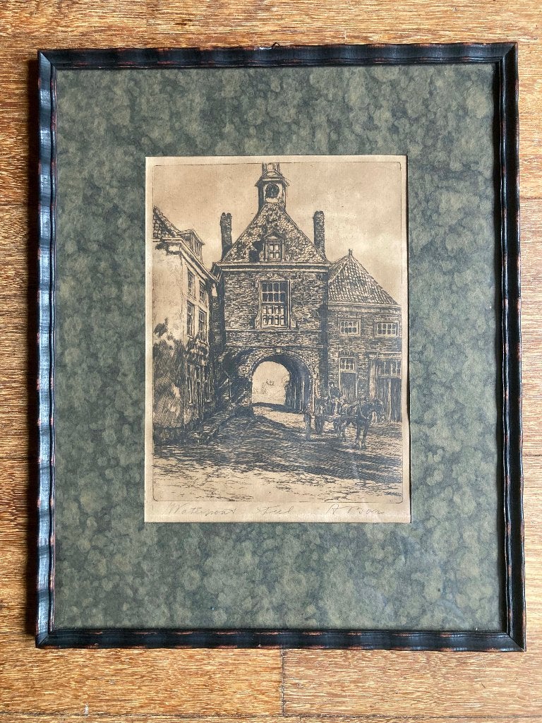 Ets van A. Boer van de Waterpoort in Tiel, ingelijst, Antiek en Kunst, Ophalen