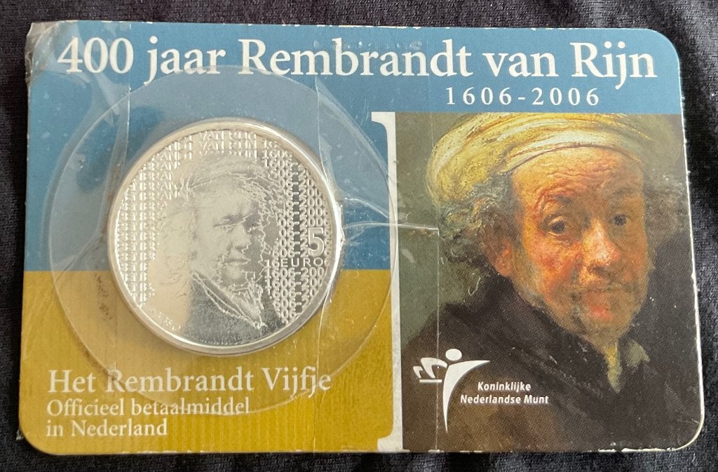 Nederland 2006 5 euro, Rembrandt Vijfje zilver UNC Coincard, Postzegels en Munten, Munten | Nederland, Ophalen of Verzenden, Koningin Beatrix