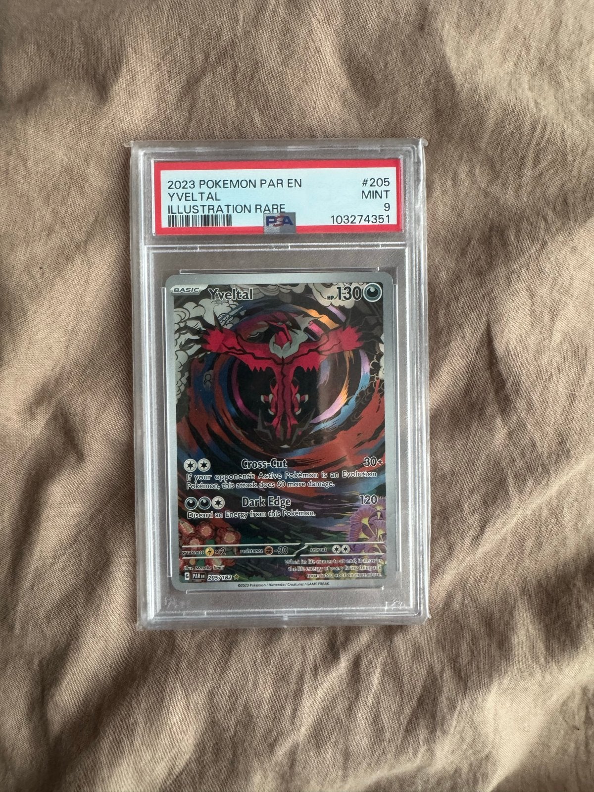 Yveltal PSA 9 - 2023 Pokemon Rare Illustratie Kaart, Ophalen of Verzenden, Zo goed als nieuw, Losse kaart