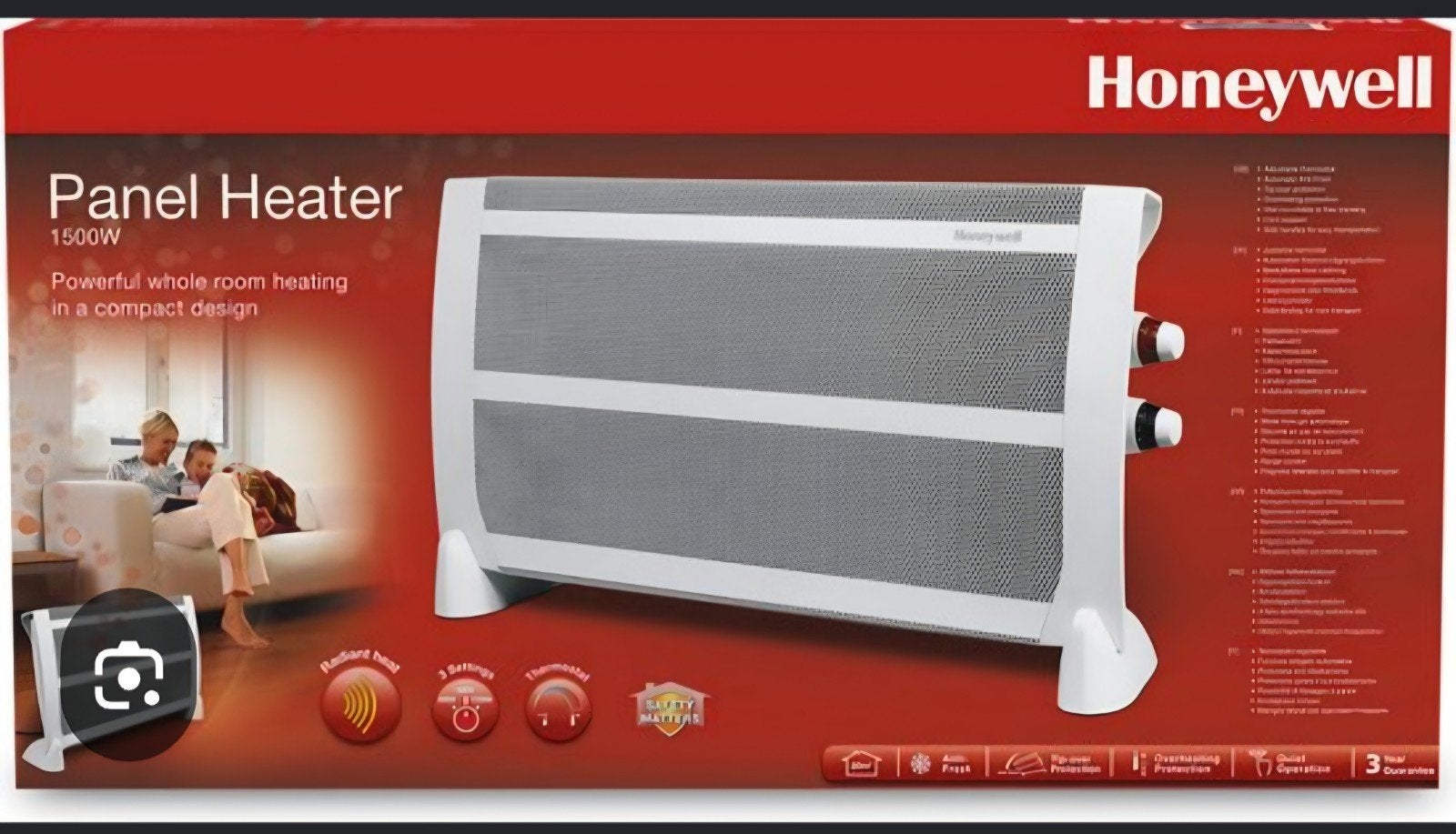 Honeywell Paneelverwarming 1500W - Elektrische Kachel, Ophalen, 30 tot 80 cm, 60 tot 150 cm, 800 watt of meer