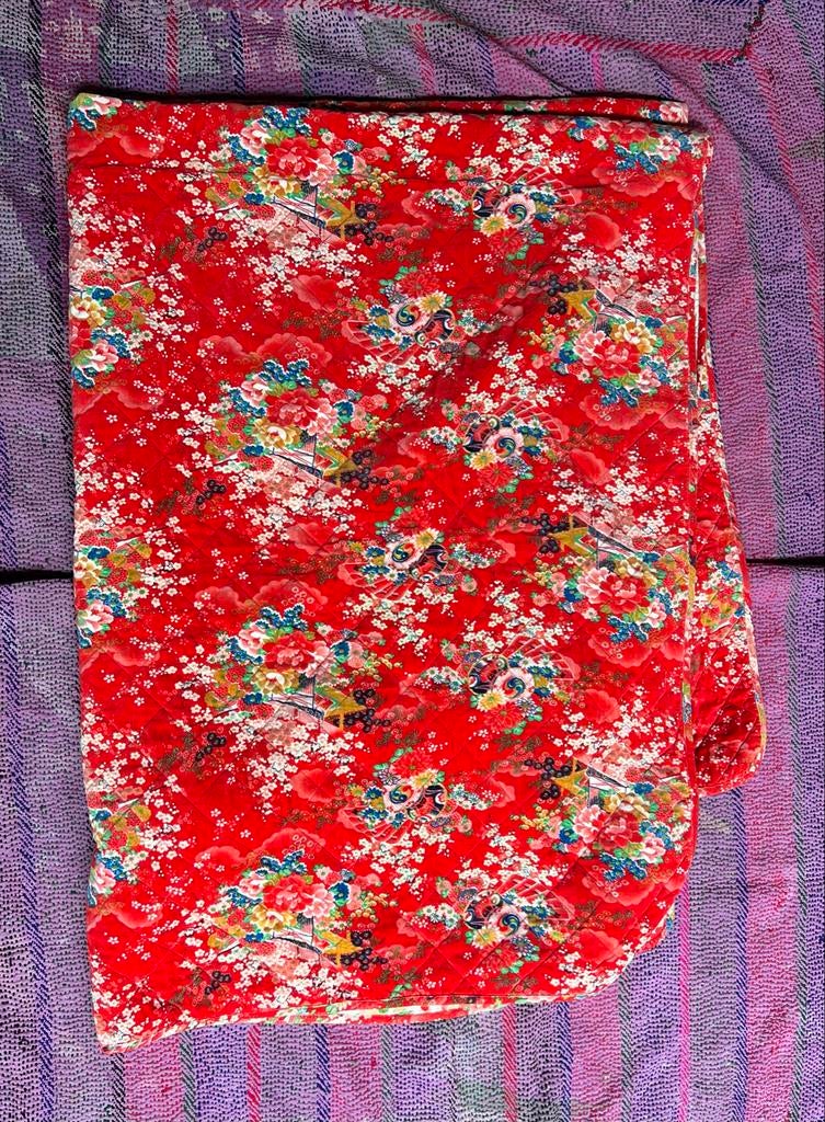 Colorique Kimono Sprei Eenpersoonsbed/Kinderkamer Rood Velou, Gebruikt, Eenpersoons, Ophalen of Verzenden, Deken of Dekbed