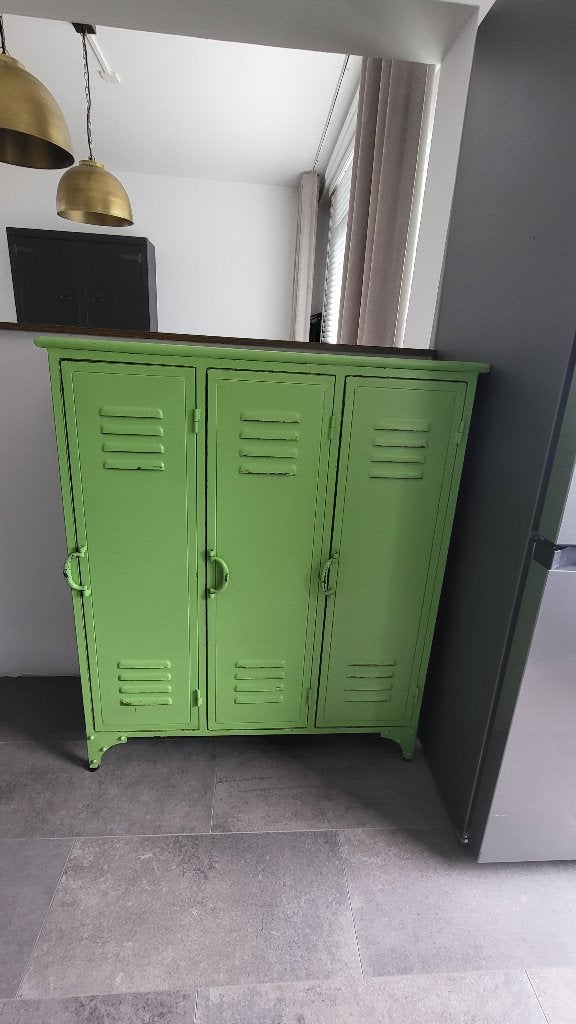 Groene metalen locker kast met 3 deuren, Huis en Inrichting, Ophalen, Gebruikt, Industrieel, Vintage