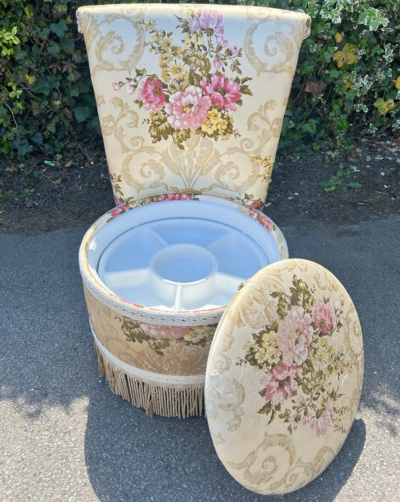 Teab! Antiek boudoir stoeltje + opbergruimte/bloemenprint, Ophalen