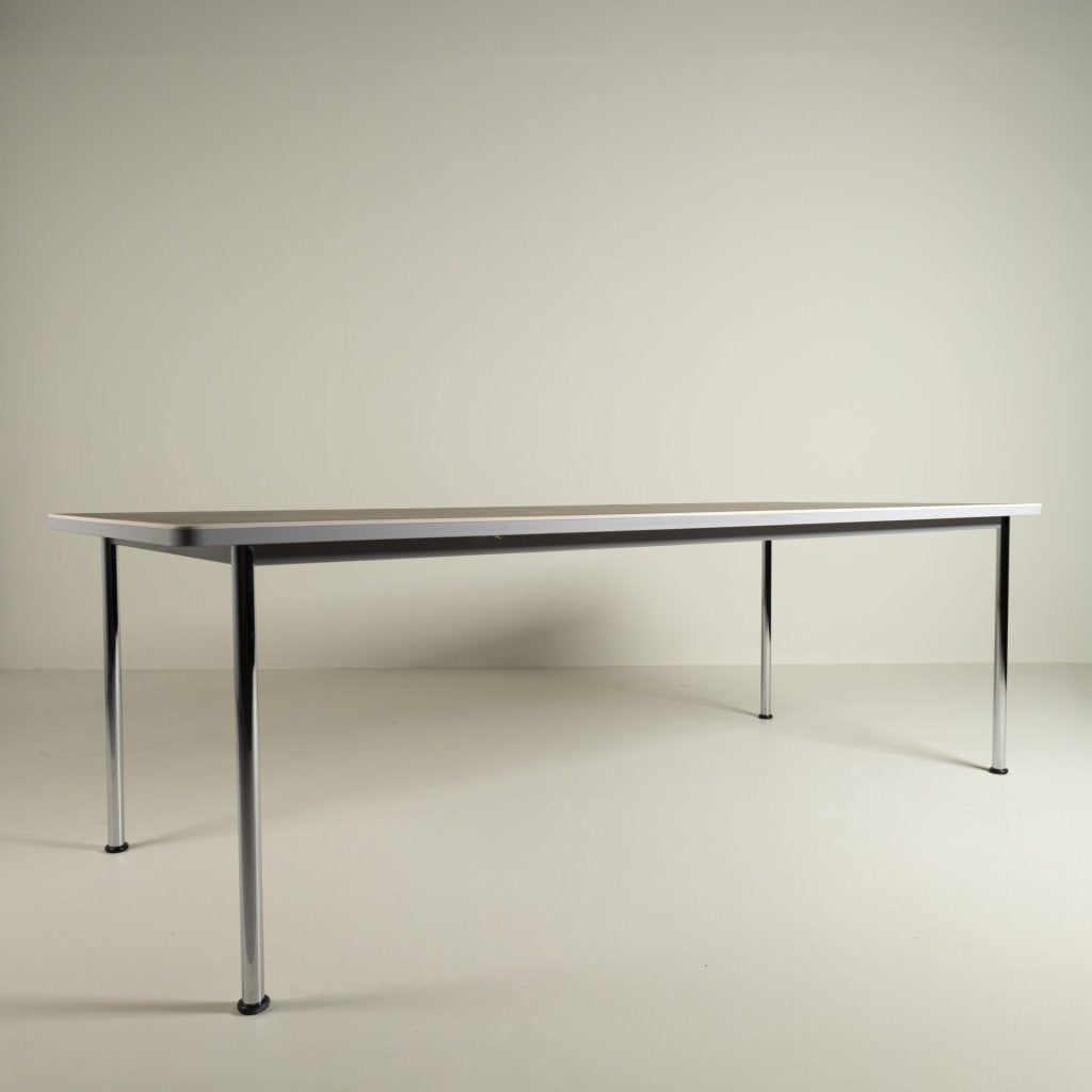 Gispen 515 Tafel Zwart Linoleum (240 cm) - Chroom, Gispen, Zo goed als nieuw, Niet ingevuld, Niet ingevuld