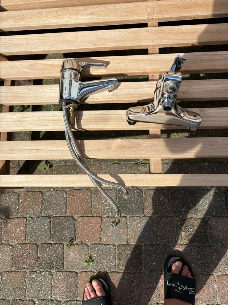 Set van 2 gebruikte kranen (chroom), Ophalen of Verzenden, Gebruikt, Chroom, Kraan